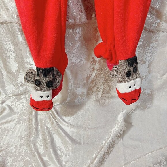 Nick & Nora Sock Monkey Red Fleece Onesie Women's Size S - Picture 3 of 6